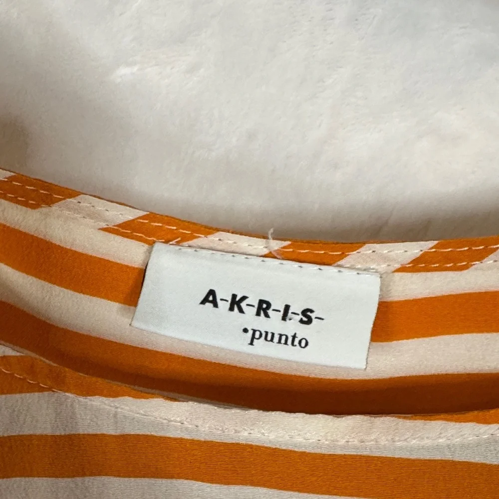 Akris Punto Women's US 6 Orange & Yellow Striped 100% Mulberry Silk Luxury Top